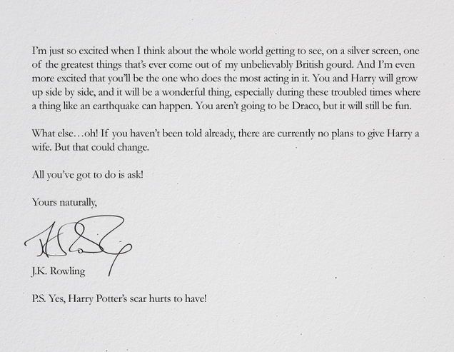 Illustration for article titled Amazing: This Is The Letter J.K. Rowling Sent Daniel Radcliffe After He Was Cast As Harry Potter